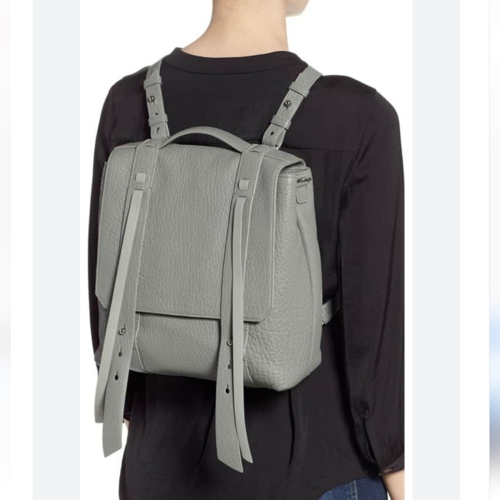 All Saints Vincent Pewter Dark Silver Metallic Top Handle Backpack - Picture 2 of 16